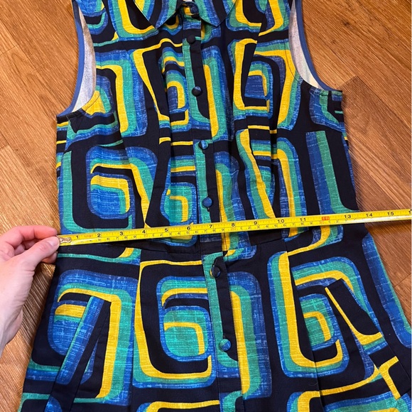 Boden Blue and Green Geometric Button Down Midi Dress - Picture 8 of 12